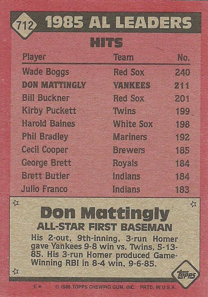 Don Mattingly  baseball card collectible - Main Image 2