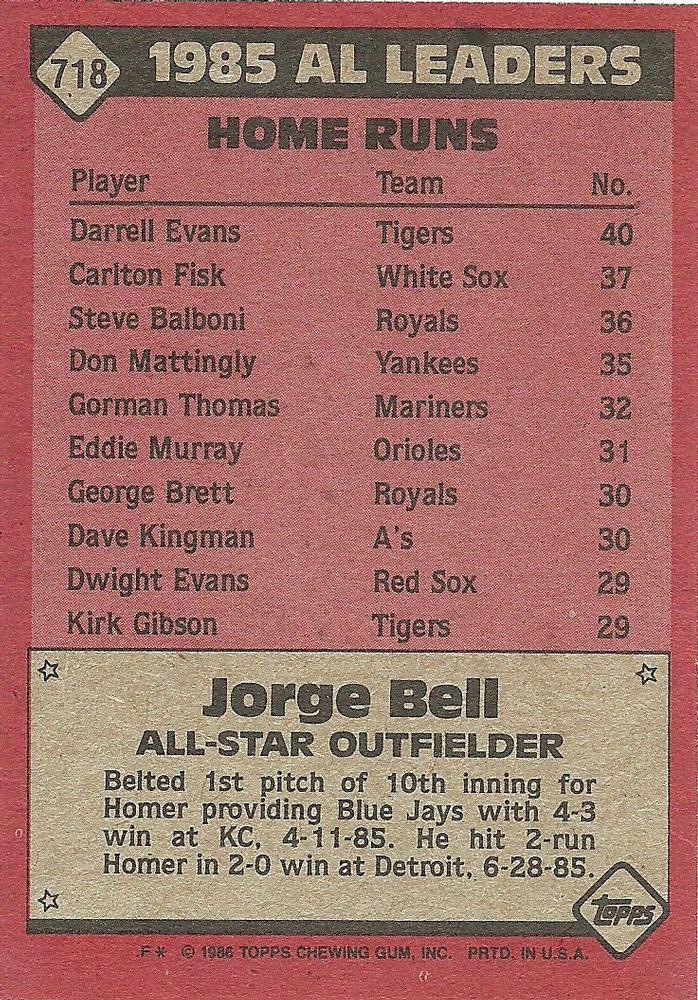 Jorge Bell  baseball card collectible - Main Image 2