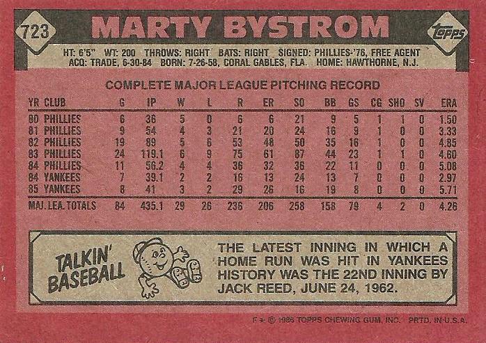 Marty Bystrom  baseball card collectible - Main Image 2