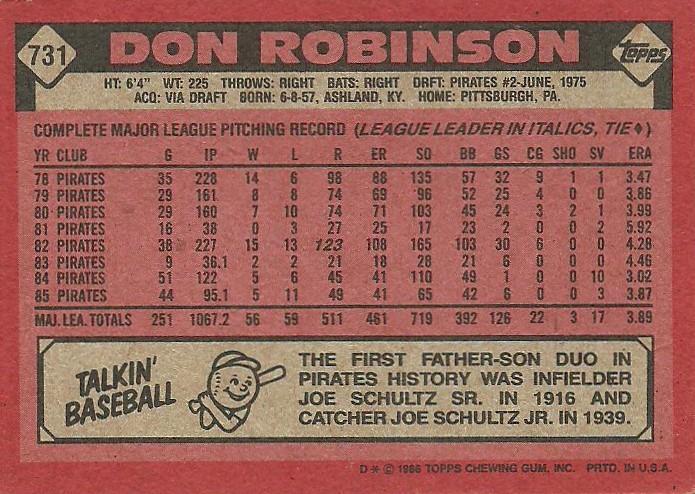 Don Robinson  baseball card collectible - Main Image 2