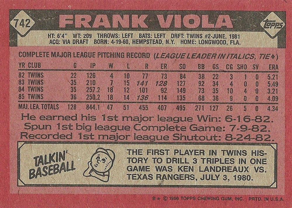 Frank Viola  baseball card collectible - Main Image 2