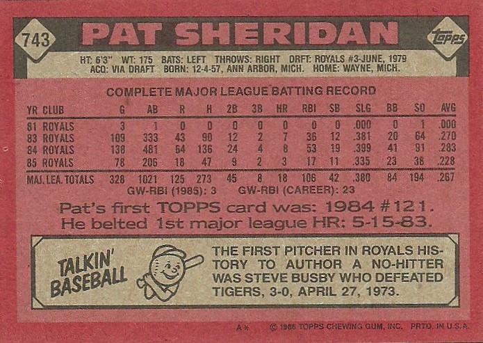 Pat Sheridan  baseball card collectible - Main Image 2