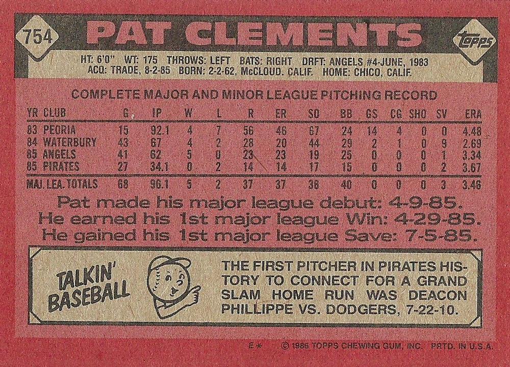 Pat Clements  baseball card collectible - Main Image 2