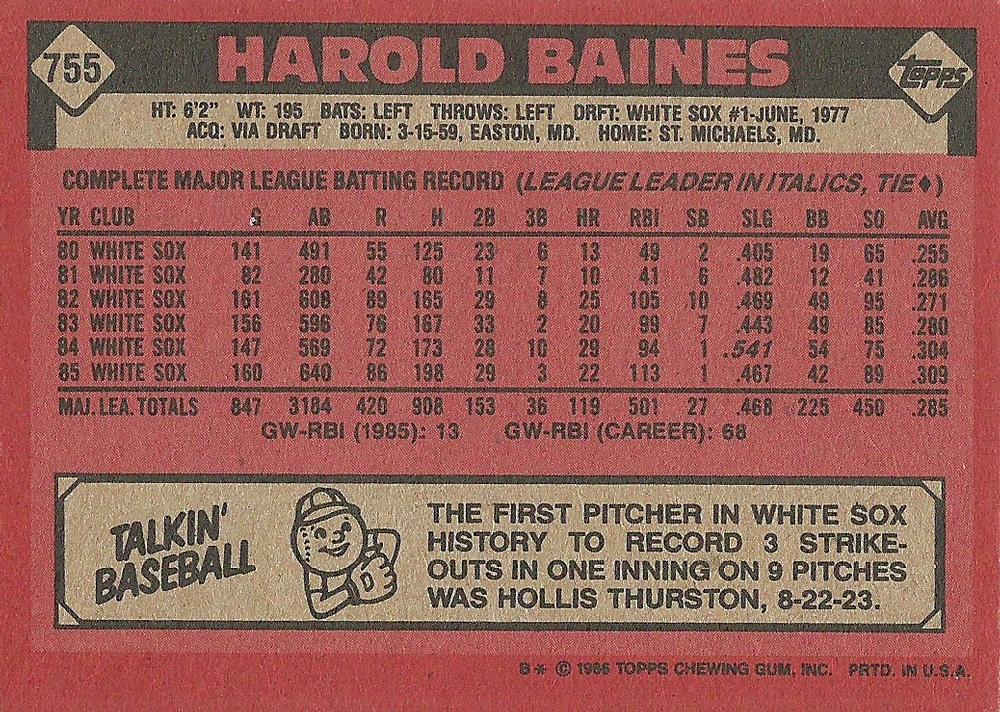 Harold Baines  baseball card collectible - Main Image 2