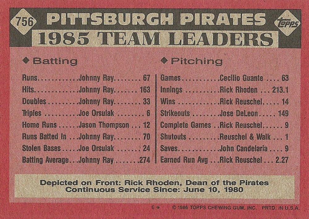 Pirates Leaders  baseball card collectible - Main Image 2