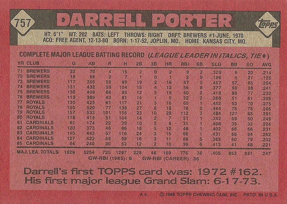 Darrell Porter  baseball card collectible - Main Image 2