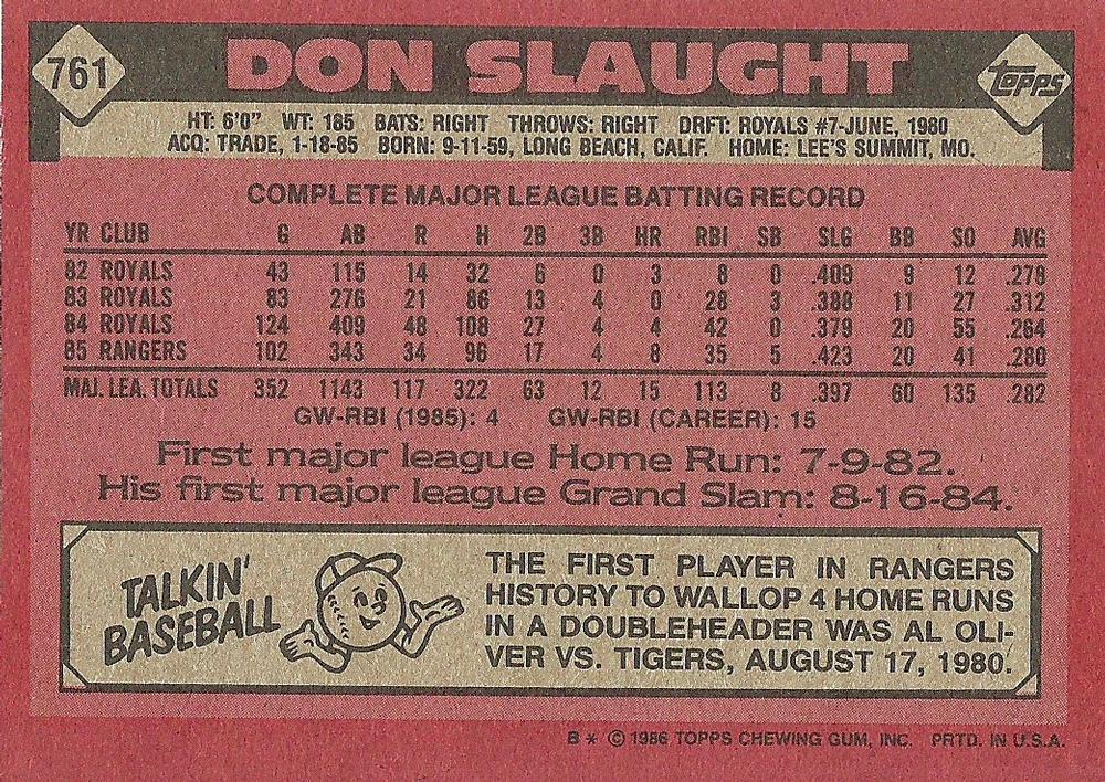 Don Slaught  baseball card collectible - Main Image 2
