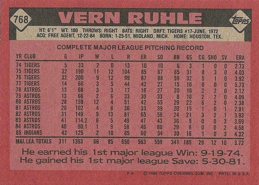 Vern Ruhle  baseball card collectible - Main Image 2