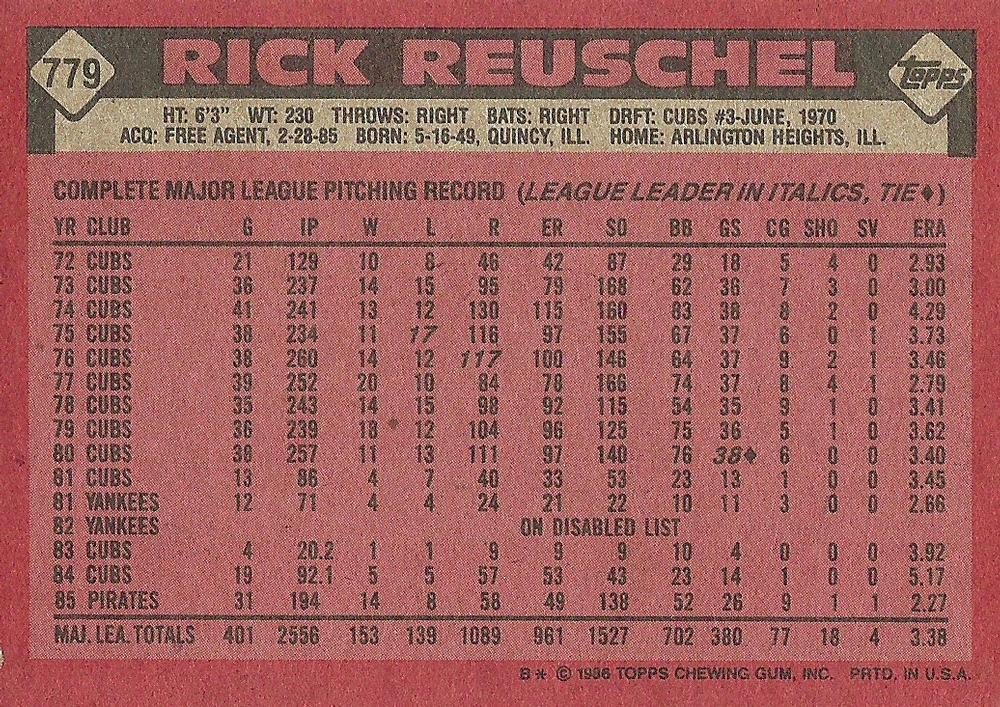 Rick Reuschel  baseball card collectible - Main Image 2
