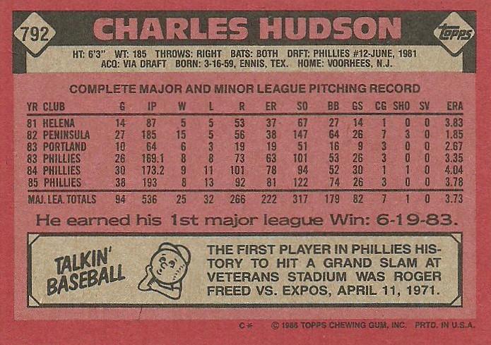 Charles Hudson  baseball card collectible - Main Image 2