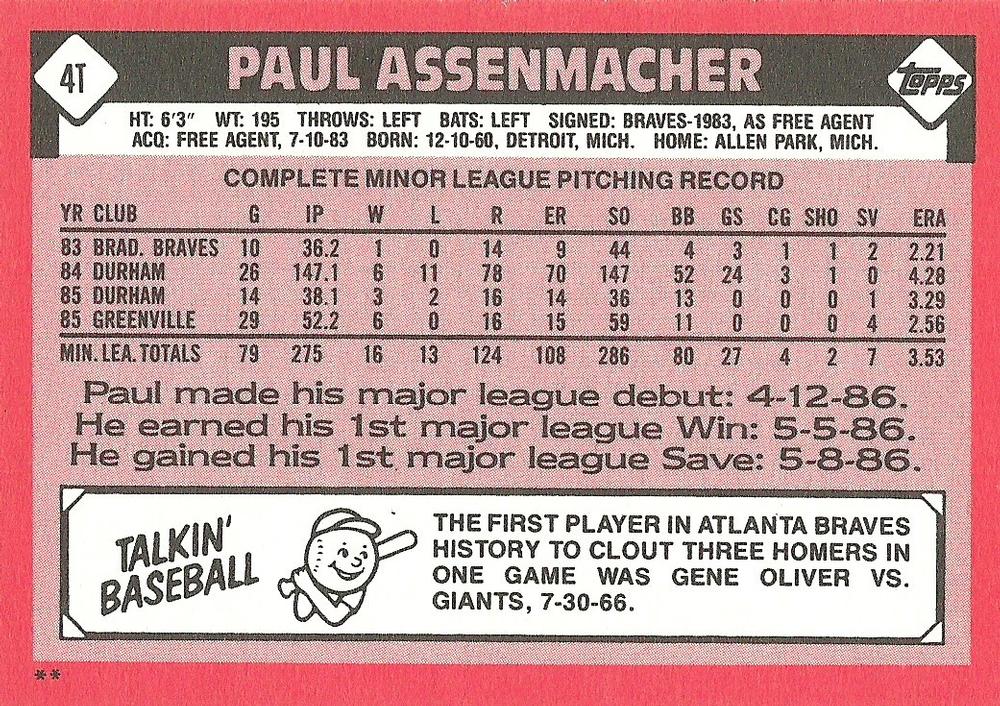 Paul Assenmacher  baseball card collectible - Main Image 2