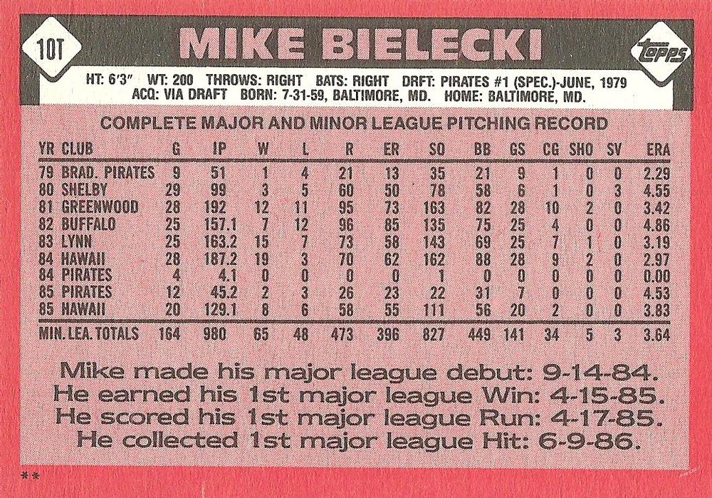 Mike Bielecki  baseball card collectible - Main Image 2