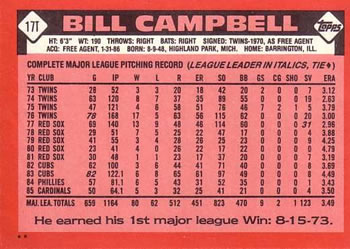 Bill Campbell  baseball card collectible - Main Image 2