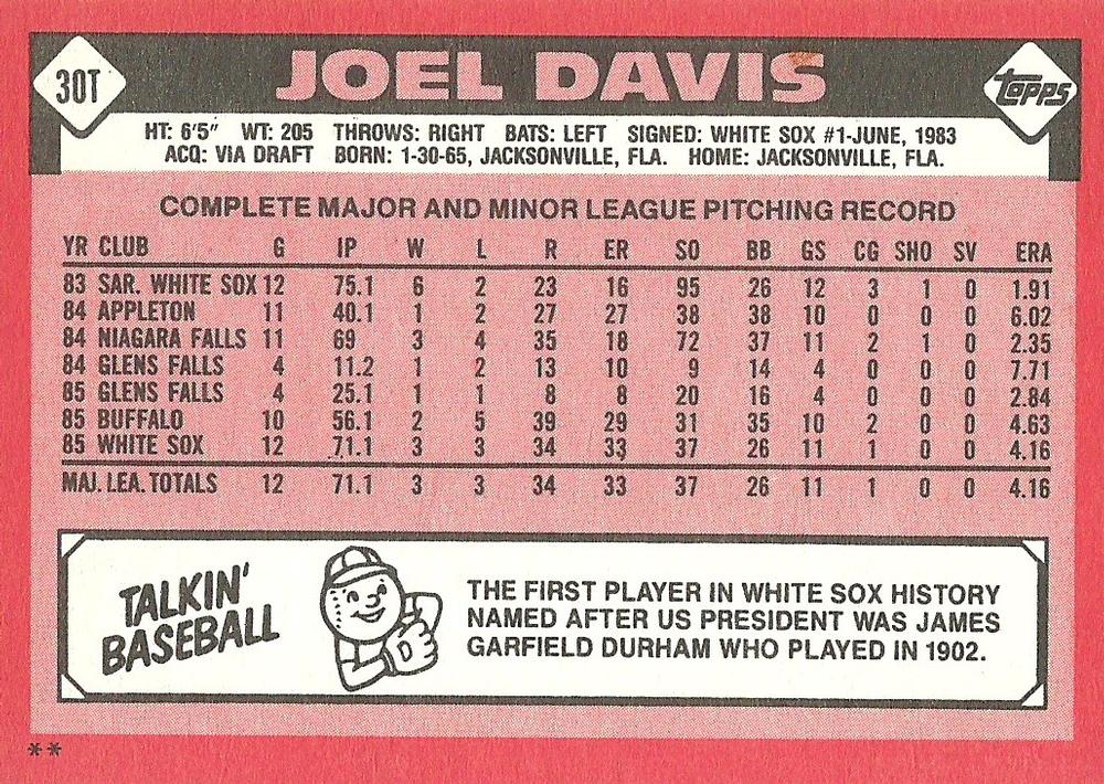 Joel Davis  baseball card collectible - Main Image 2