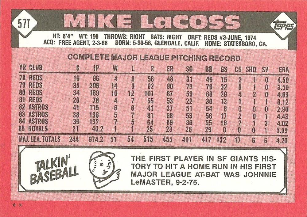 Mike LaCoss  baseball card collectible - Main Image 2