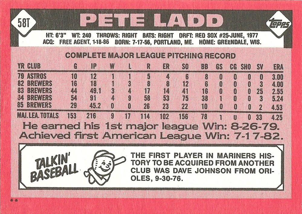 Pete Ladd  baseball card collectible - Main Image 2