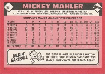 Mickey Mahler  baseball card collectible - Main Image 2