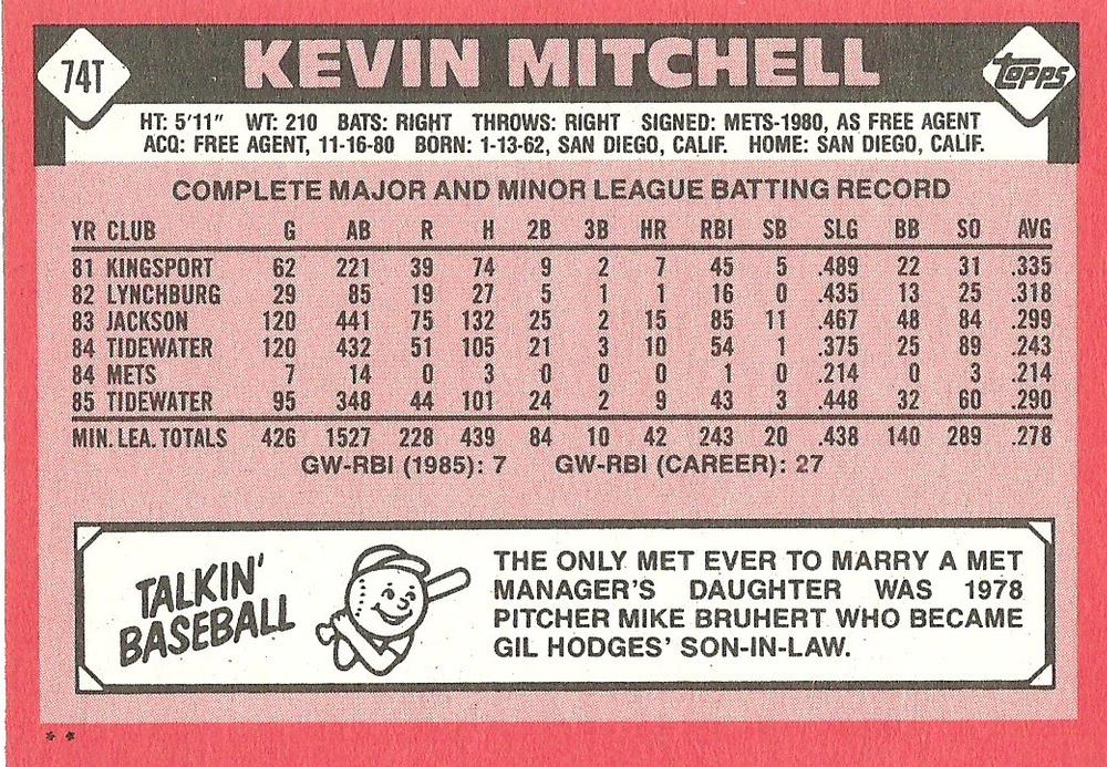 Kevin Mitchell  baseball card collectible - Main Image 2