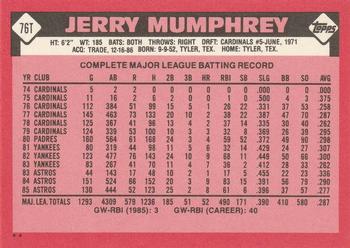 Jerry Mumphrey  baseball card collectible - Main Image 2