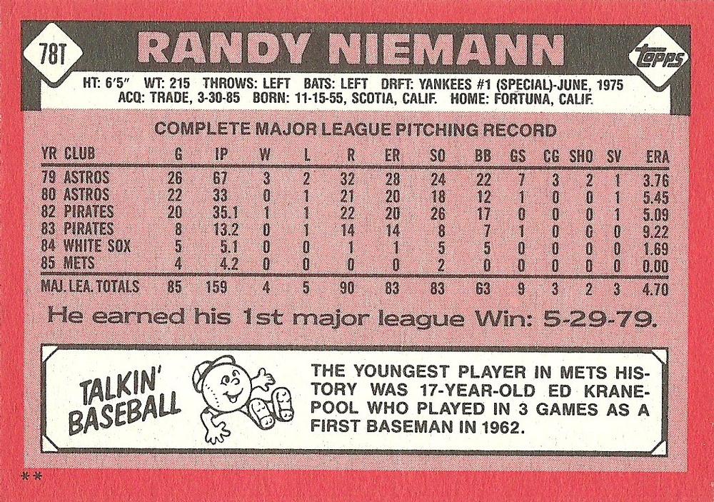 Randy Niemann  baseball card collectible - Main Image 2