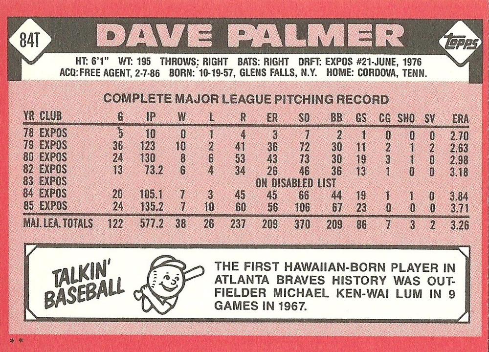 Dave Palmer  baseball card collectible - Main Image 2