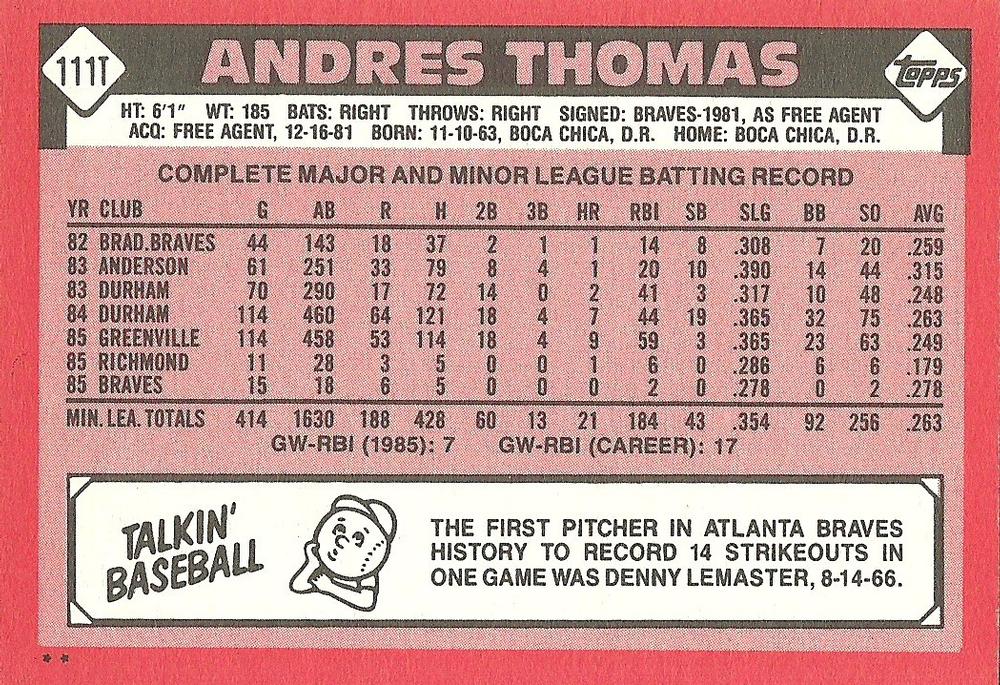 Andres Thomas  baseball card collectible - Main Image 2