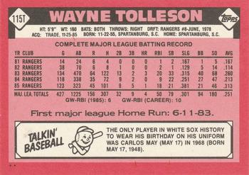 Wayne Tolleson  baseball card collectible - Main Image 2