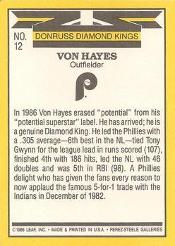 Von Hayes  baseball card collectible - Main Image 2