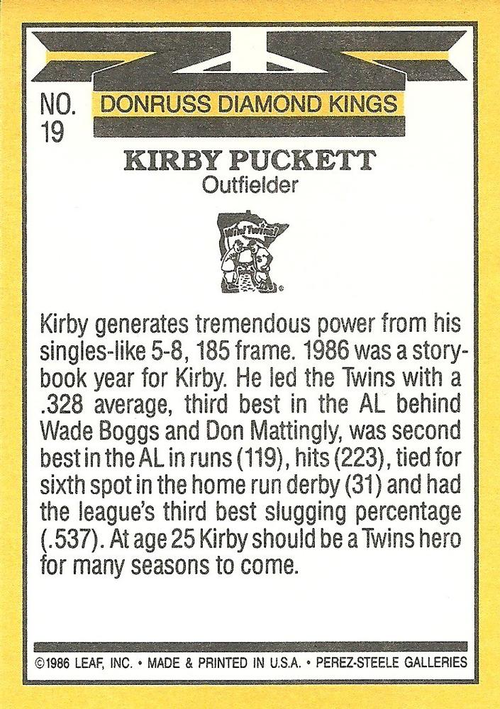 Kirby Puckett  baseball card collectible - Main Image 2