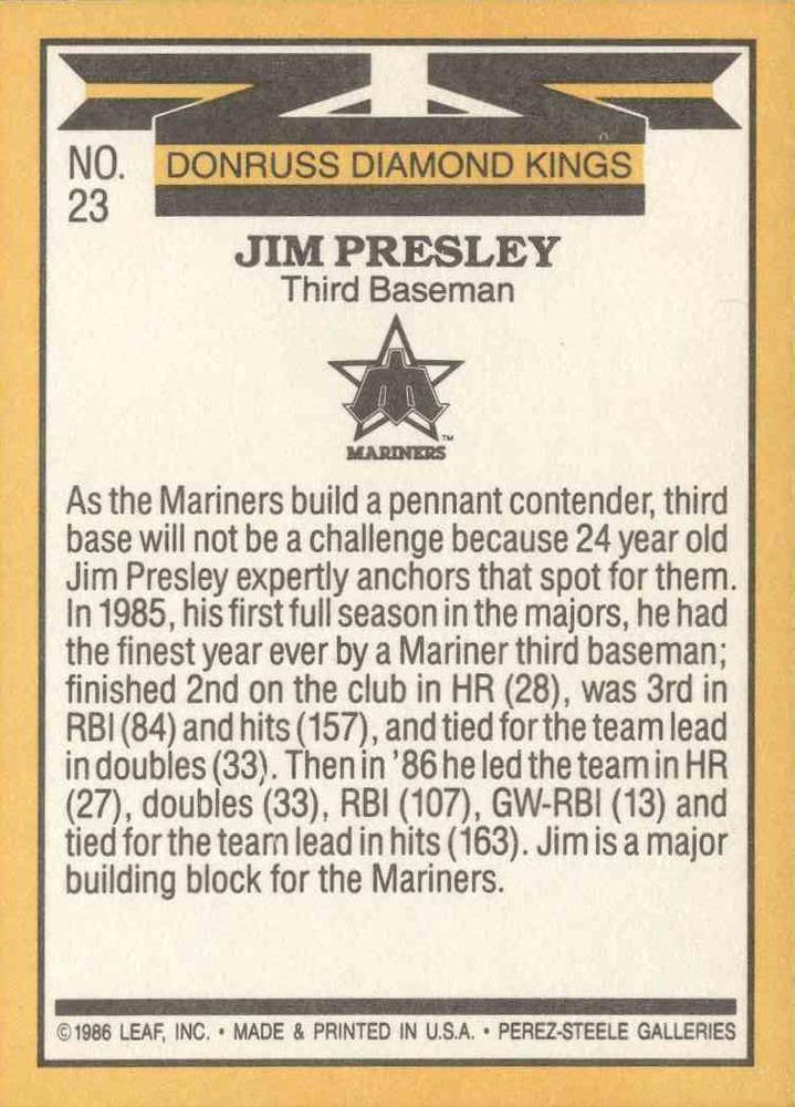 Jim Presley  baseball card collectible - Main Image 2