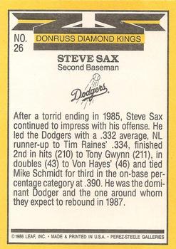 Steve Sax  baseball card collectible - Main Image 2