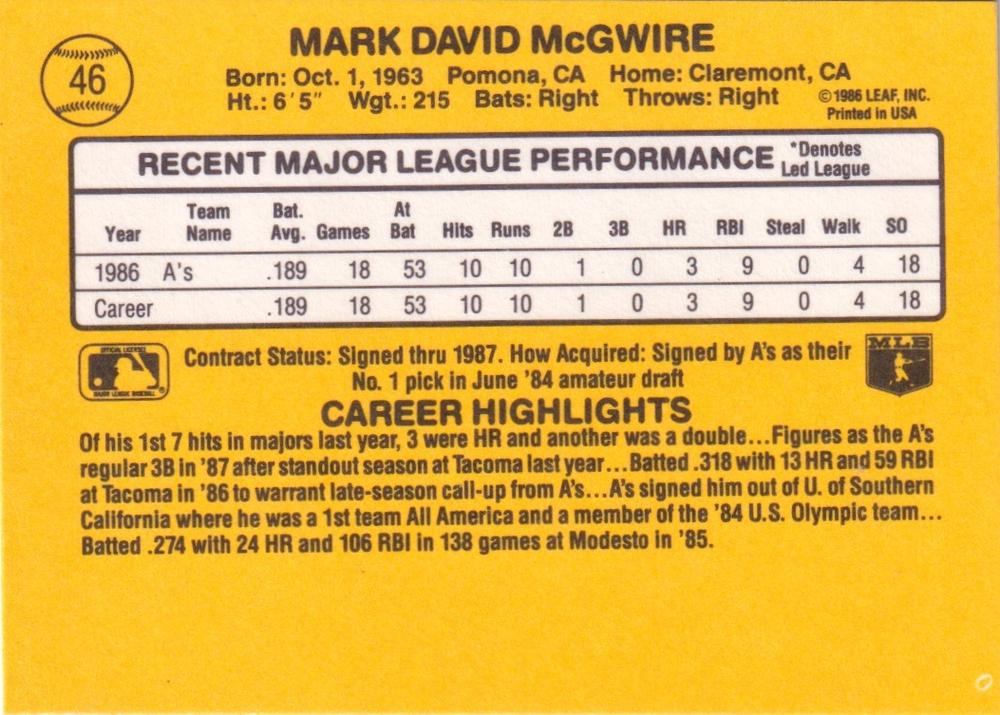 Mark McGwire  baseball card collectible - Main Image 2