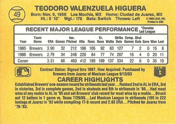 Ted Higuera  baseball card collectible - Main Image 2