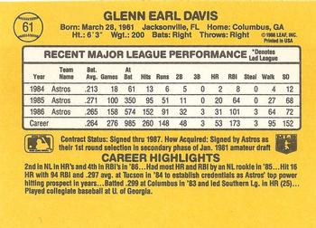Glenn Davis  baseball card collectible - Main Image 2