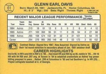 Glenn Davis  baseball card collectible - Main Image 2