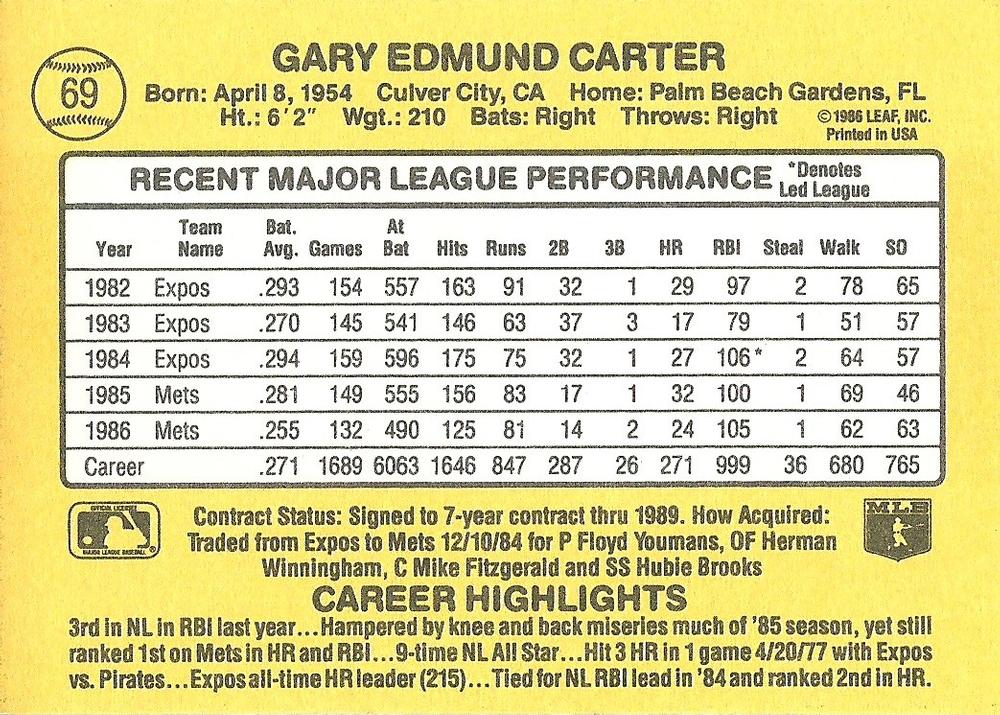 Gary Carter  baseball card collectible - Main Image 2