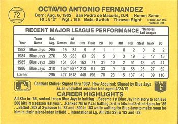 Tony Fernandez  baseball card collectible - Main Image 2