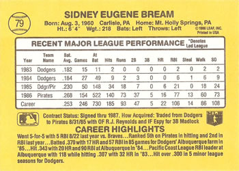 Sid Bream  baseball card collectible - Main Image 2