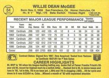Willie McGee  baseball card collectible - Main Image 2