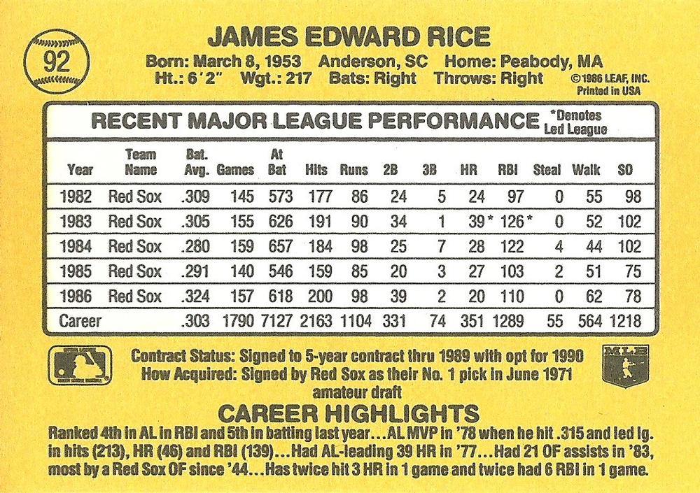 Jim Rice  baseball card collectible - Main Image 2