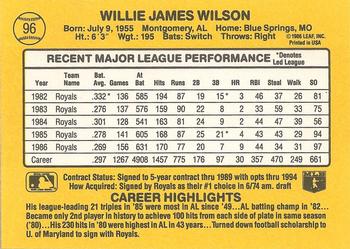 Willie Wilson  baseball card collectible - Main Image 2