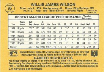 Willie Wilson  baseball card collectible - Main Image 2