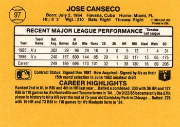 Jose Canseco  baseball card collectible - Main Image 2