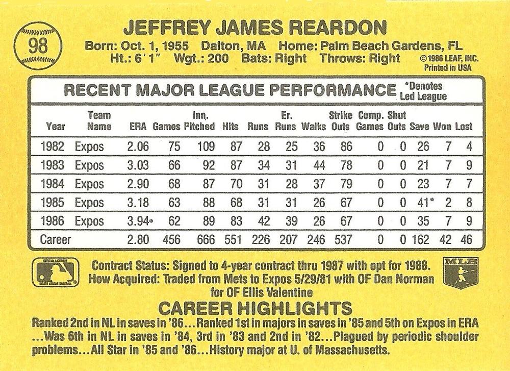 Jeff Reardon  baseball card collectible - Main Image 2