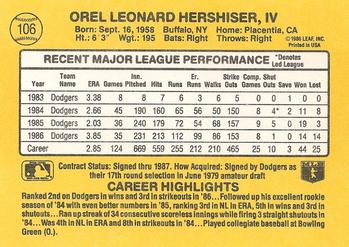 Orel Hershiser  baseball card collectible - Main Image 2