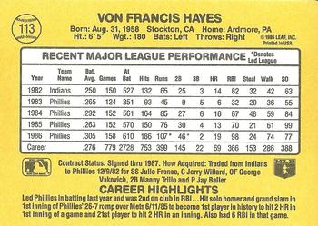 Von Hayes  baseball card collectible - Main Image 2