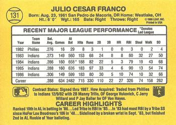 Julio Franco  baseball card collectible - Main Image 2