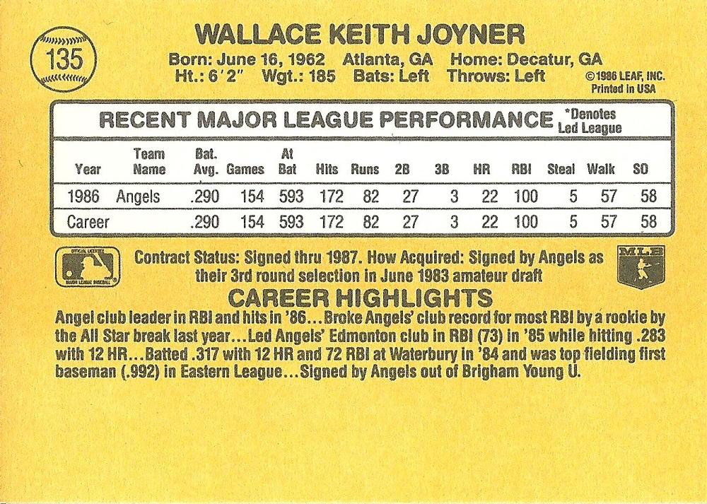 Wally Joyner  baseball card collectible - Main Image 2