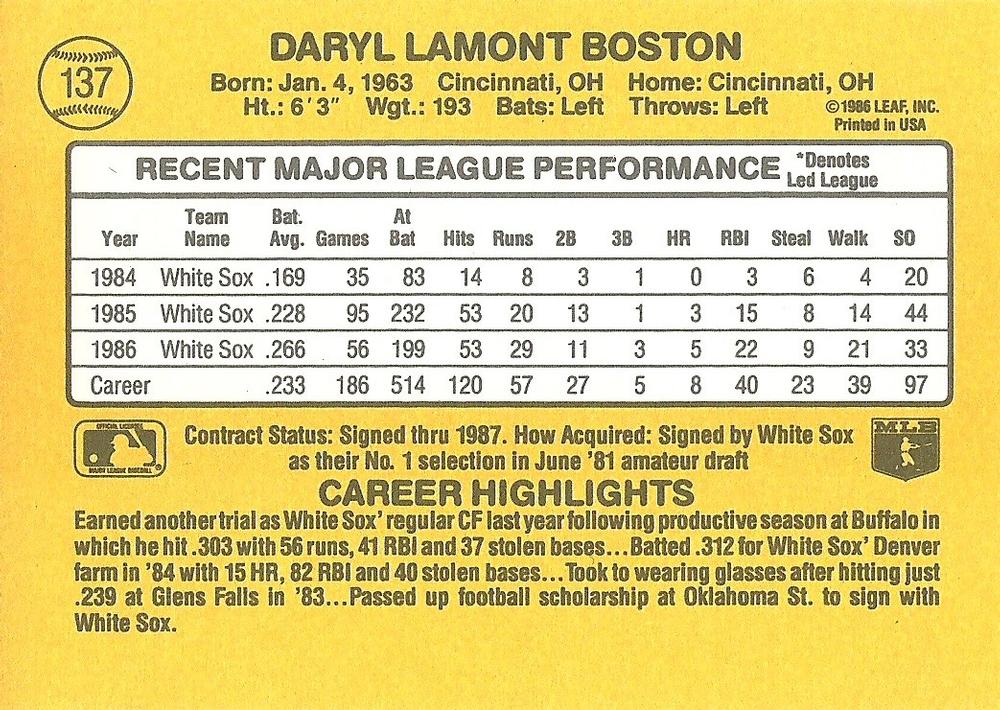 Daryl Boston  baseball card collectible - Main Image 2
