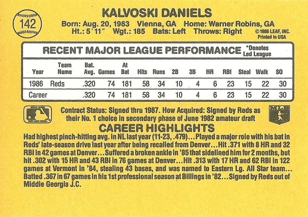 Kal Daniels  baseball card collectible - Main Image 2